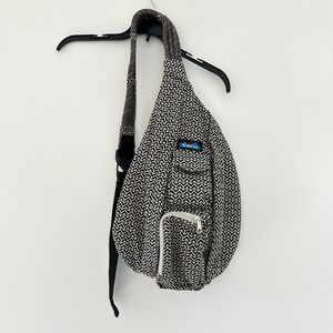 KAVU Rope Sling Bag Backpack Black White Geometric Canvas Crossbody Outdoor Hike